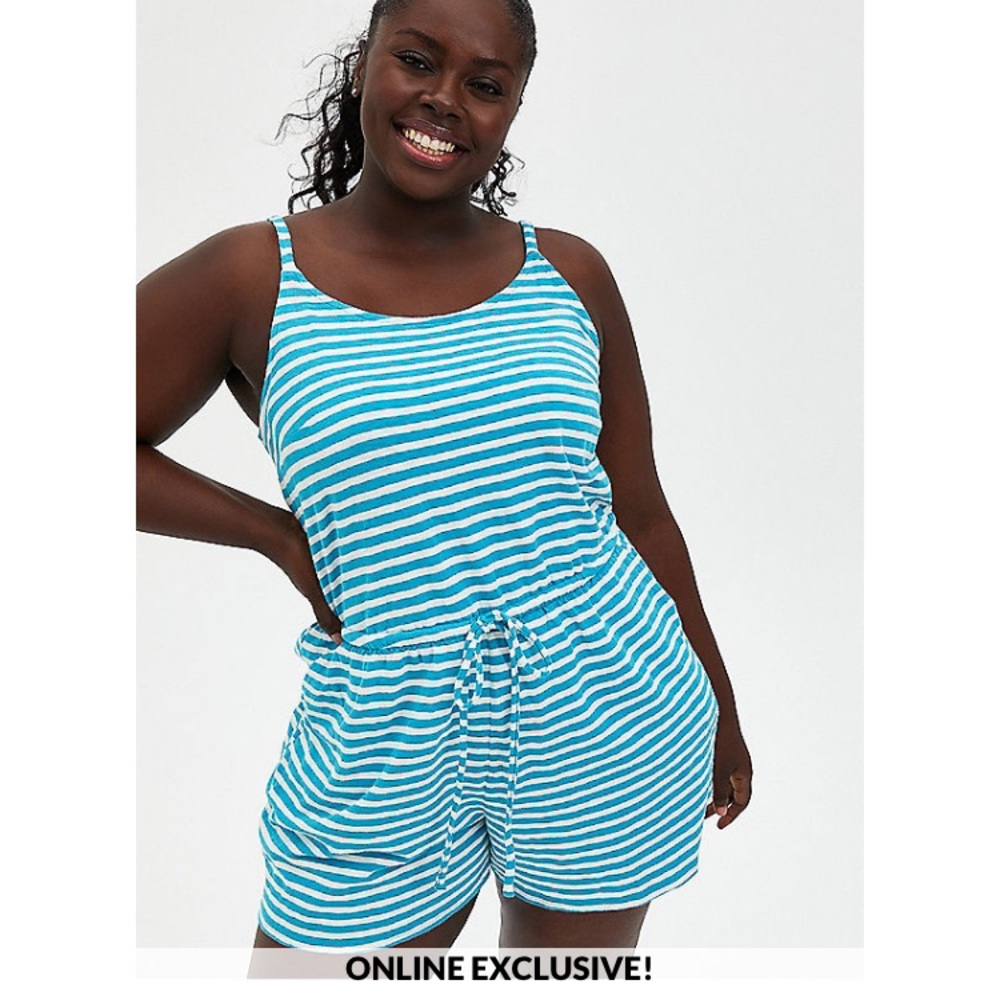 Teal Stripe Slub Jersey Romper